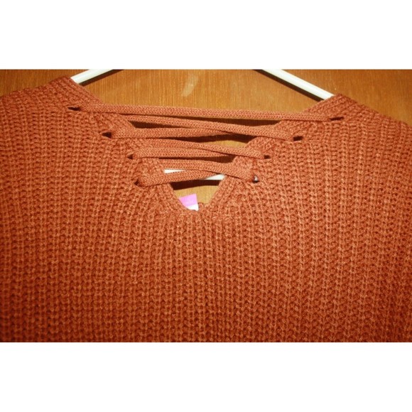 No Boundaries Lace Up Cable Knit Pullover Juniors Sz XS Burnt Orange NWT - Picture 7 of 8